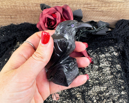 Hand-Carved Black Onyx Raven – Raven Totem in Black Onyx - Available in Multiple Sizes - Metaphysical Crystals