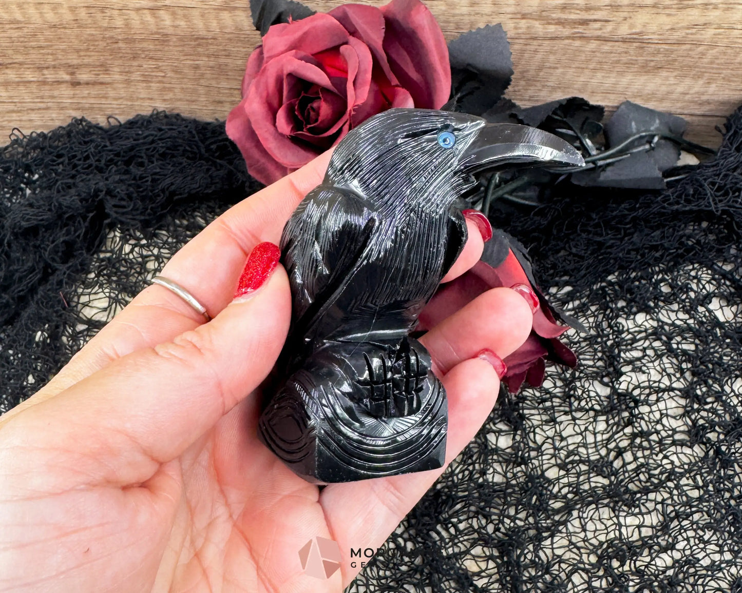 Hand-Carved Black Onyx Raven – Raven Totem in Black Onyx - Available in Multiple Sizes - Metaphysical Crystals