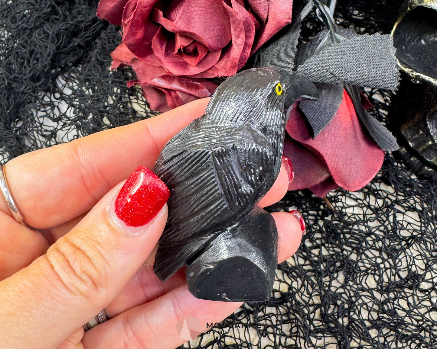Hand-Carved Black Onyx Raven – Raven Totem in Black Onyx - Available in Multiple Sizes - Metaphysical Crystals