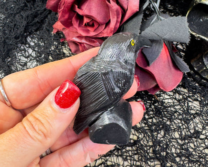 Hand-Carved Black Onyx Raven – Raven Totem in Black Onyx - Available in Multiple Sizes - Metaphysical Crystals