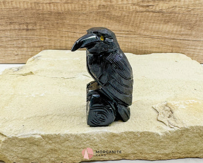 Hand-Carved Black Onyx Raven – Raven Totem in Black Onyx - Available in Multiple Sizes - Metaphysical Crystals