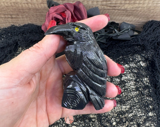 Hand-Carved Black Onyx Raven – Raven Totem in Black Onyx - Available in Multiple Sizes - Metaphysical Crystals