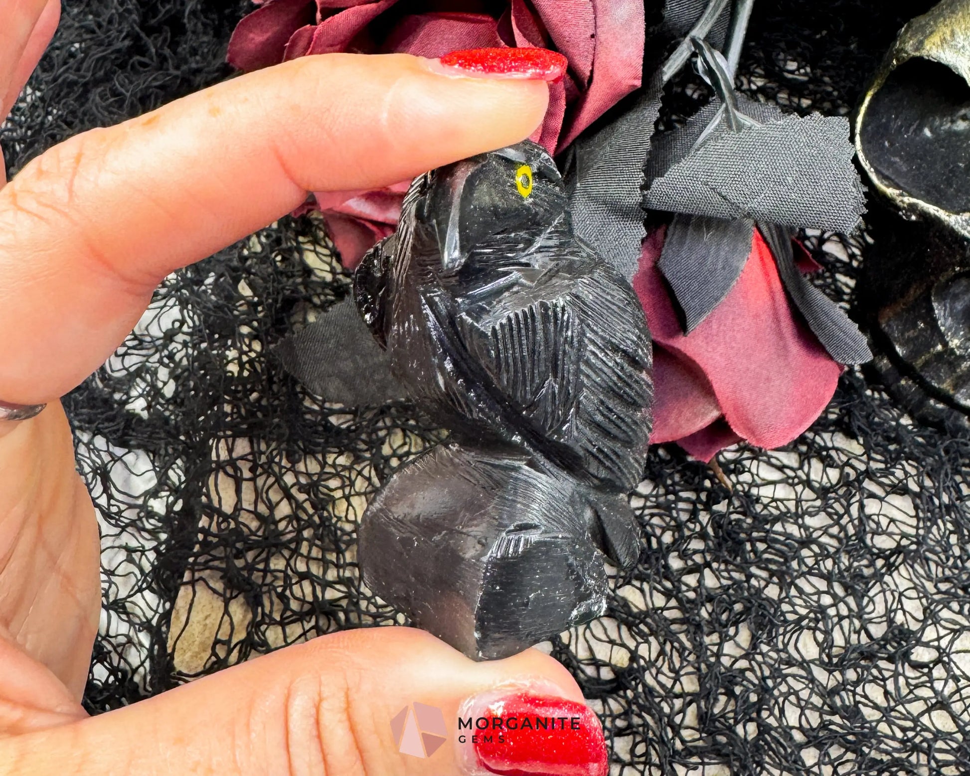 Hand-Carved Black Onyx Raven – Raven Totem in Black Onyx - Available in Multiple Sizes - Metaphysical Crystals