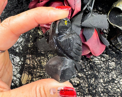 Hand-Carved Black Onyx Raven – Raven Totem in Black Onyx - Available in Multiple Sizes - Metaphysical Crystals