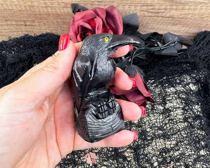 Hand-Carved Black Onyx Raven – Raven Totem in Black Onyx - Available in Multiple Sizes - Metaphysical Crystals