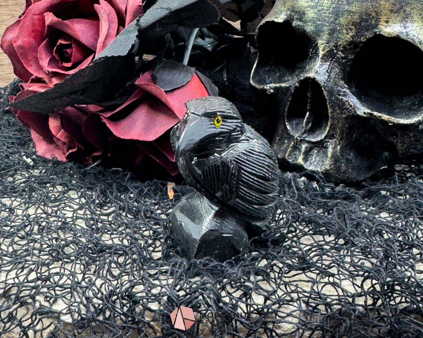 Hand-Carved Black Onyx Raven – Raven Totem in Black Onyx - Available in Multiple Sizes - Metaphysical Crystals