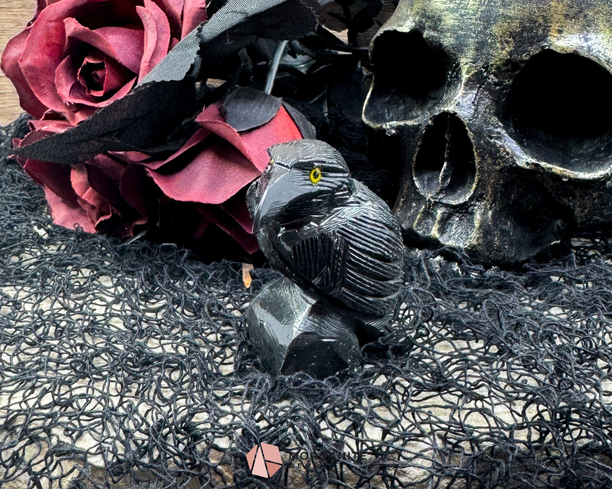 Hand-Carved Black Onyx Raven – Raven Totem in Black Onyx - Available in Multiple Sizes - Metaphysical Crystals