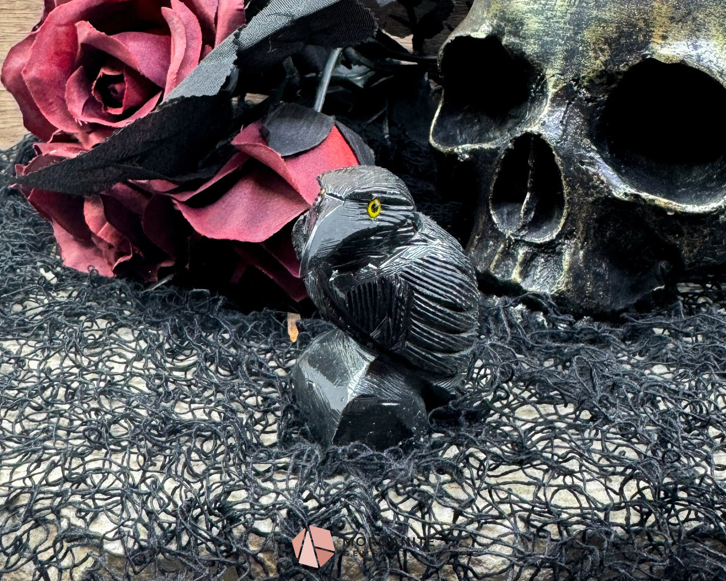 Hand-Carved Black Onyx Raven – Raven Totem in Black Onyx - Available in Multiple Sizes - Metaphysical Crystals