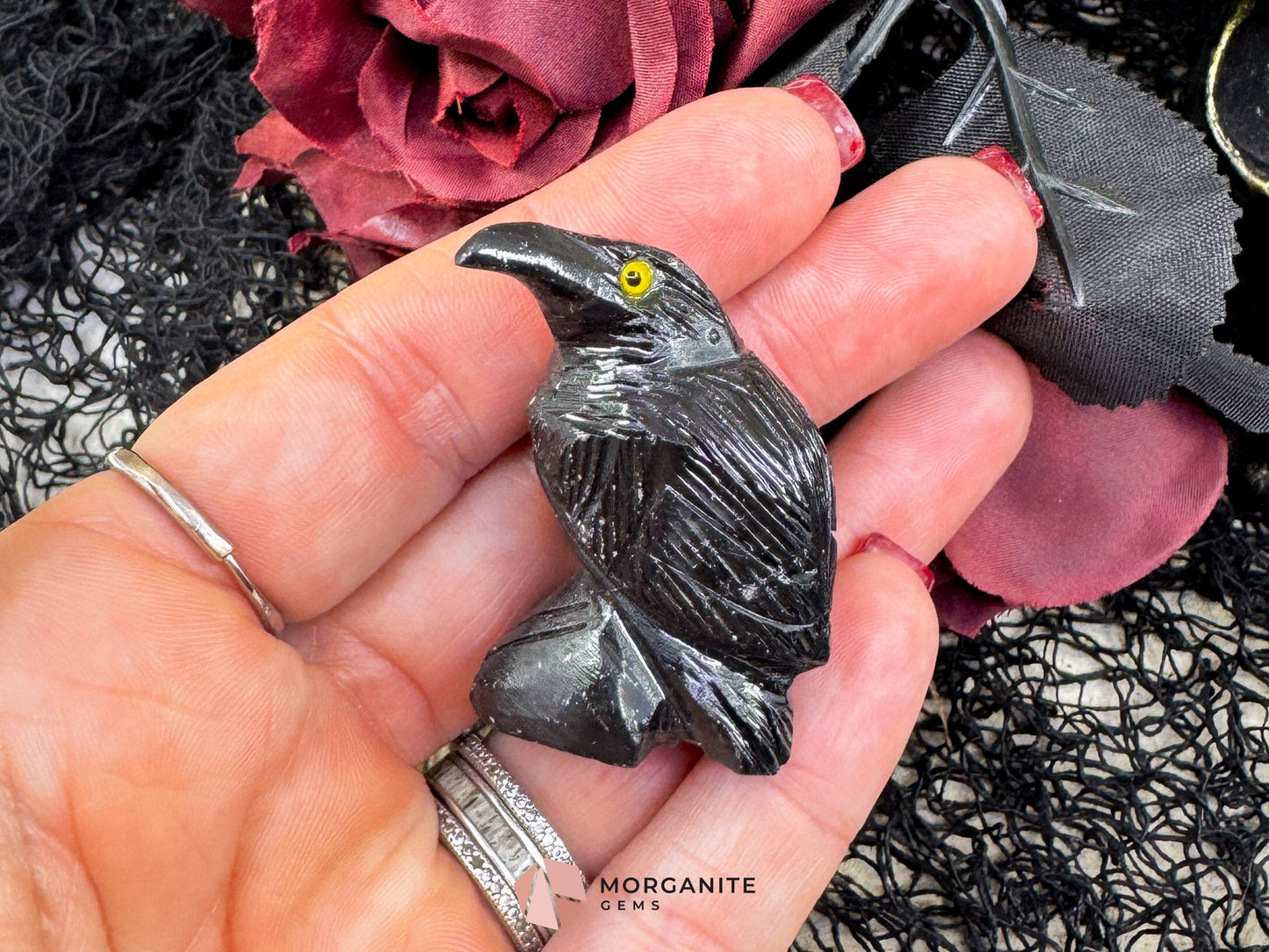 Hand-Carved Black Onyx Raven – Raven Totem in Black Onyx - Available in Multiple Sizes - Metaphysical Crystals