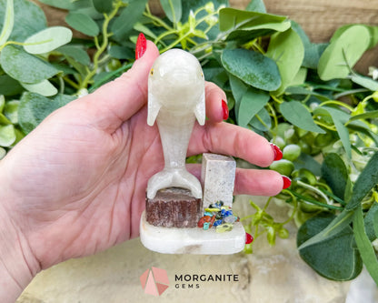 Hand-Carved Dolphin Crystal Sculpture (205g) on Mixed Stone Base with Pen/Wand Holder - Metaphysical Crystals