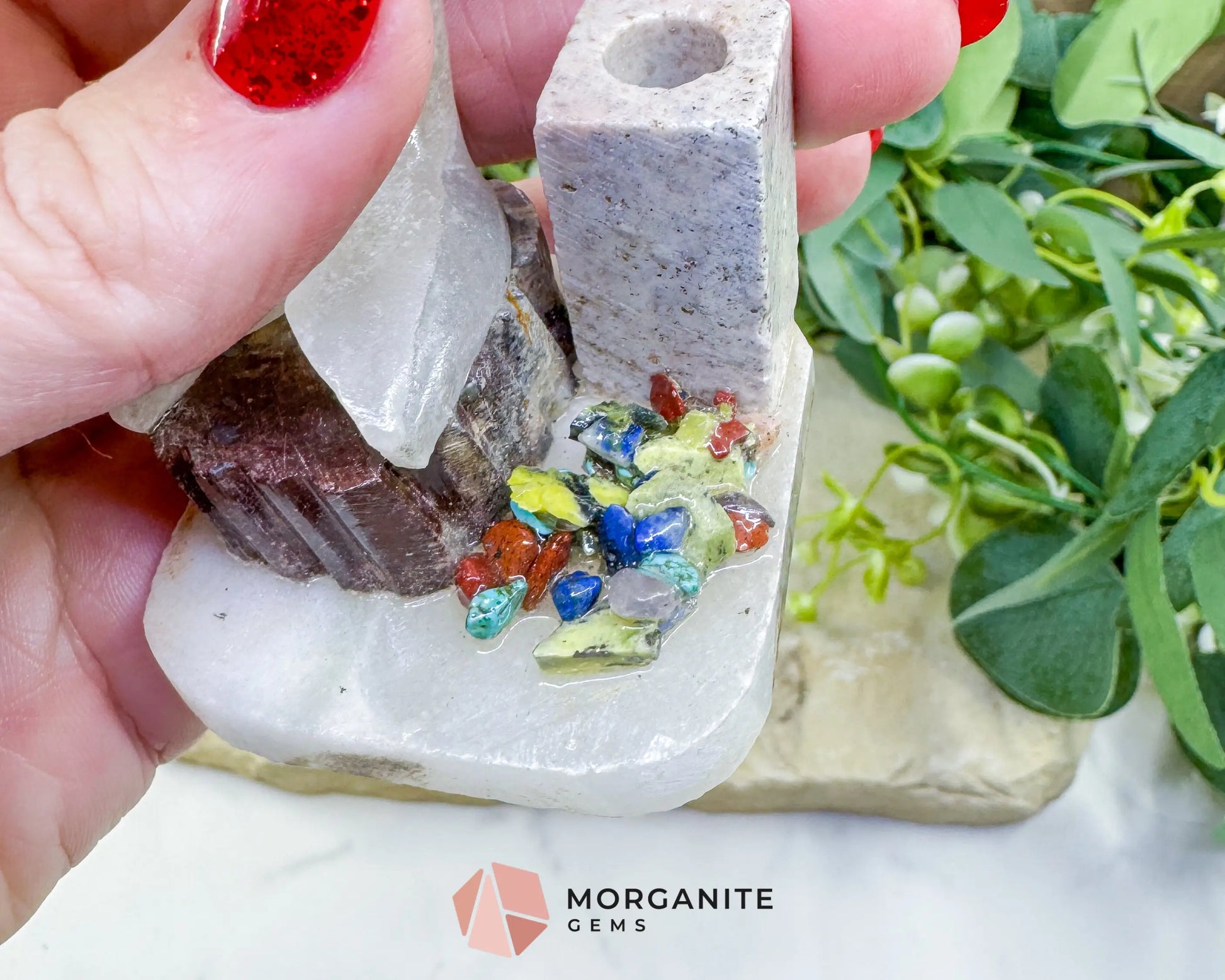 Hand-Carved Dolphin Crystal Sculpture (205g) on Mixed Stone Base with Pen/Wand Holder - Metaphysical Crystals