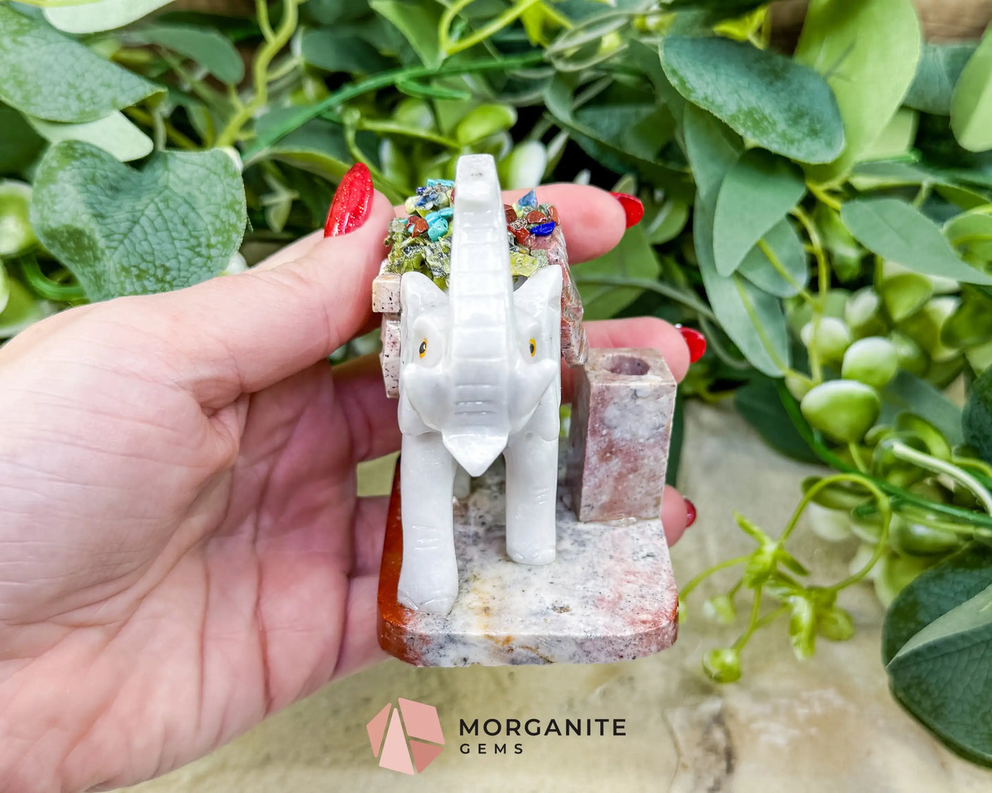 Hand-Carved Elephant Crystal Pen Holder (270g) - Good Luck Wisdom & Stability Sculpture - Metaphysical Crystals