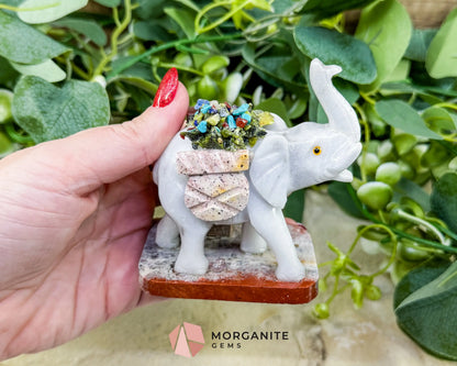 Hand-Carved Elephant Crystal Pen Holder (270g) - Good Luck Wisdom & Stability Sculpture - Metaphysical Crystals