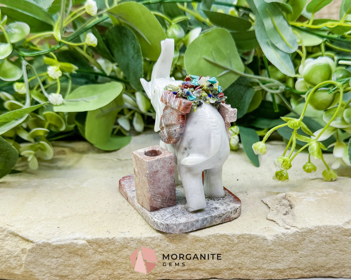 Hand-Carved Elephant Crystal Pen Holder (270g) - Good Luck Wisdom & Stability Sculpture - Metaphysical Crystals
