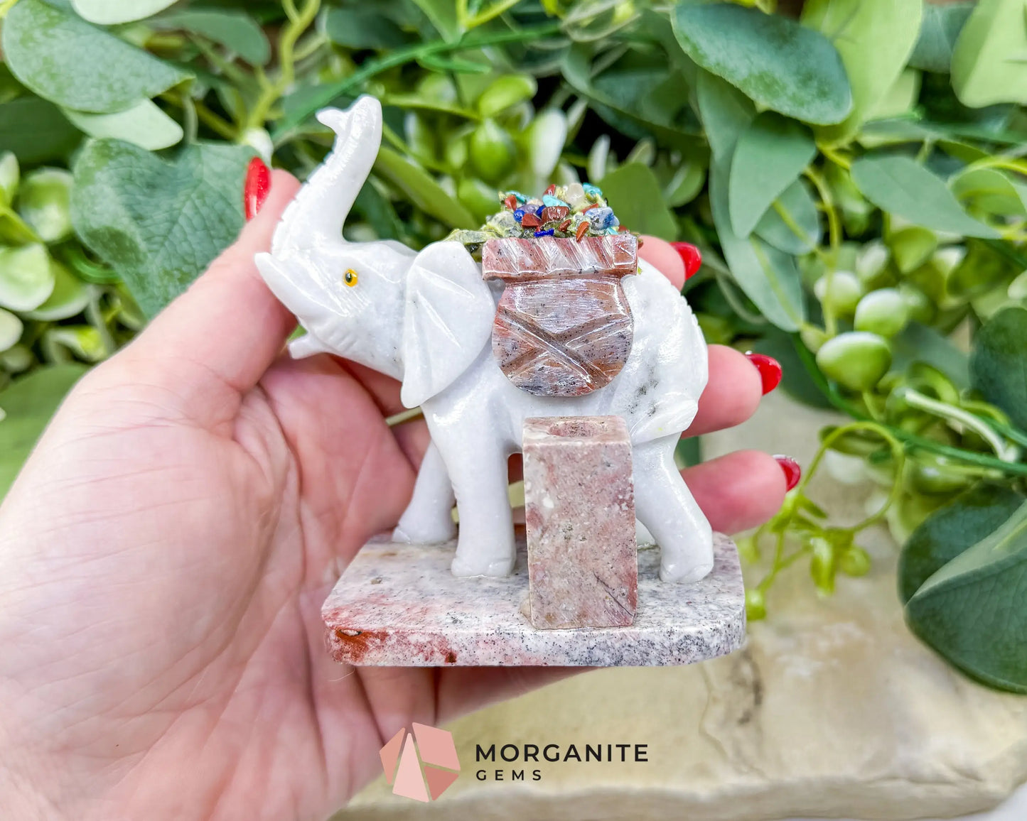 Hand-Carved Elephant Crystal Pen Holder (270g) - Good Luck Wisdom & Stability Sculpture - Metaphysical Crystals