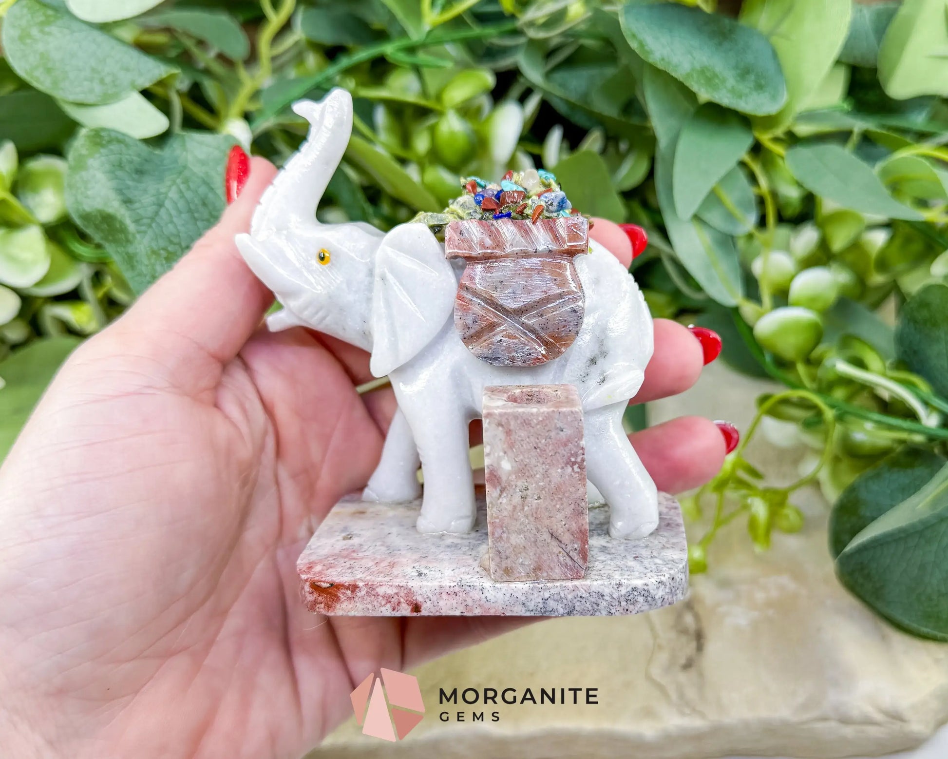 Hand-Carved Elephant Crystal Pen Holder (270g) - Good Luck Wisdom & Stability Sculpture - Metaphysical Crystals