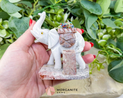 Hand-Carved Elephant Crystal Pen Holder (270g) - Good Luck Wisdom & Stability Sculpture - Metaphysical Crystals