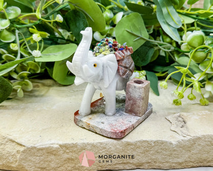 Hand-Carved Elephant Crystal Pen Holder (270g) - Good Luck Wisdom & Stability Sculpture - Metaphysical Crystals