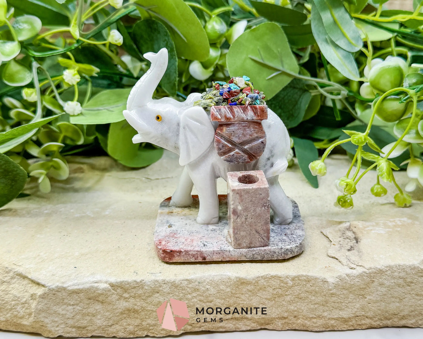 Hand-Carved Elephant Crystal Pen Holder (270g) - Good Luck Wisdom & Stability Sculpture - Metaphysical Crystals