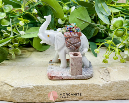 Hand-Carved Elephant Crystal Pen Holder (270g) - Good Luck Wisdom & Stability Sculpture - Metaphysical Crystals