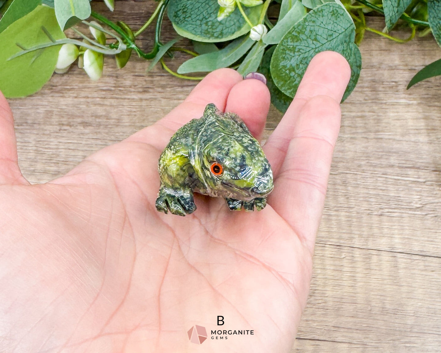 Hand-Carved Iguana in Green Serpentine – Unique & One-of-a-Kind Sculpture - B - Metaphysical Crystals