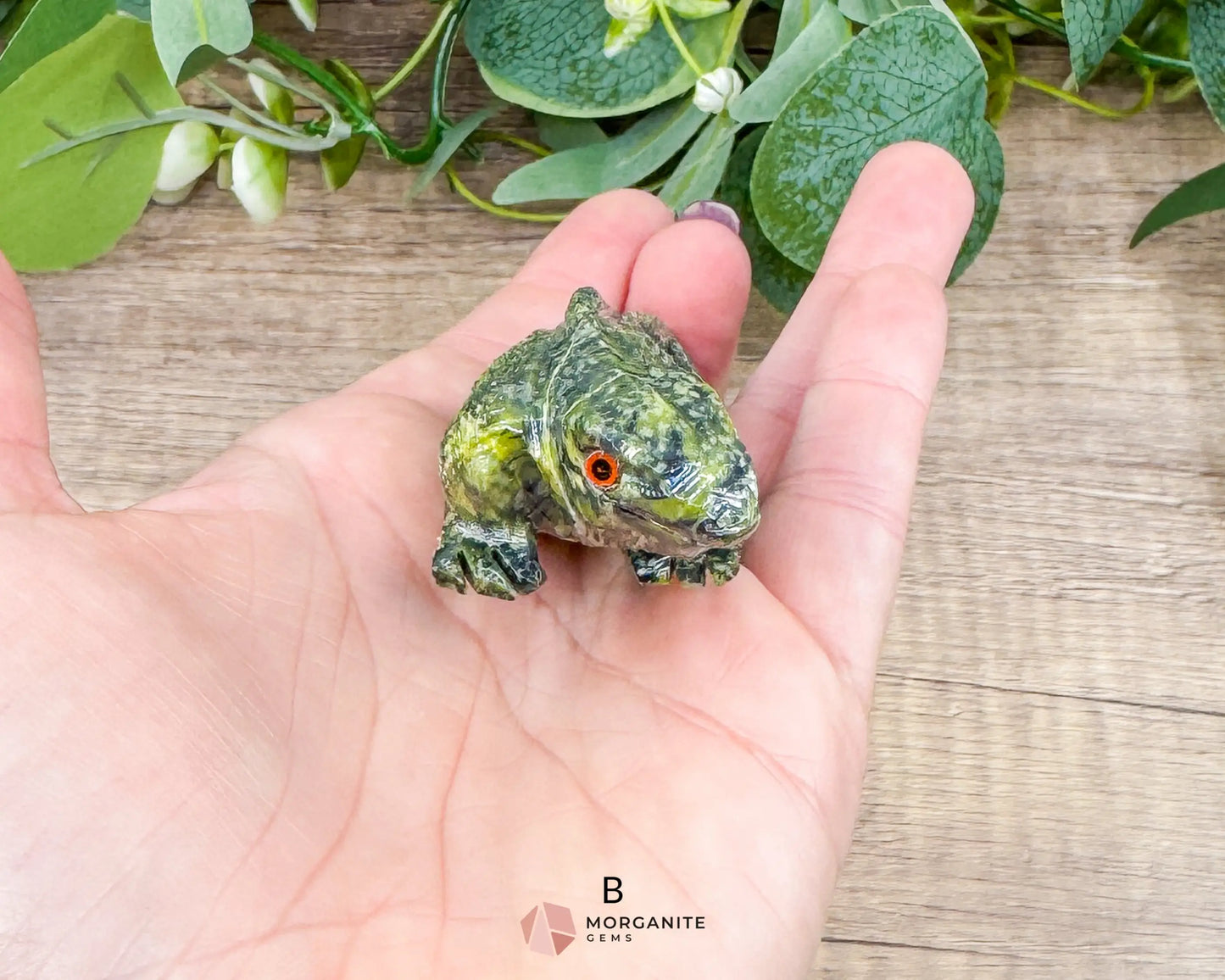 Hand-Carved Iguana in Green Serpentine – Unique & One-of-a-Kind Sculpture - B - Metaphysical Crystals