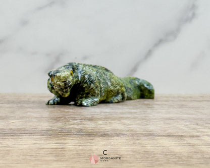 Hand-Carved Iguana in Green Serpentine – Unique & One-of-a-Kind Sculpture - Metaphysical Crystals