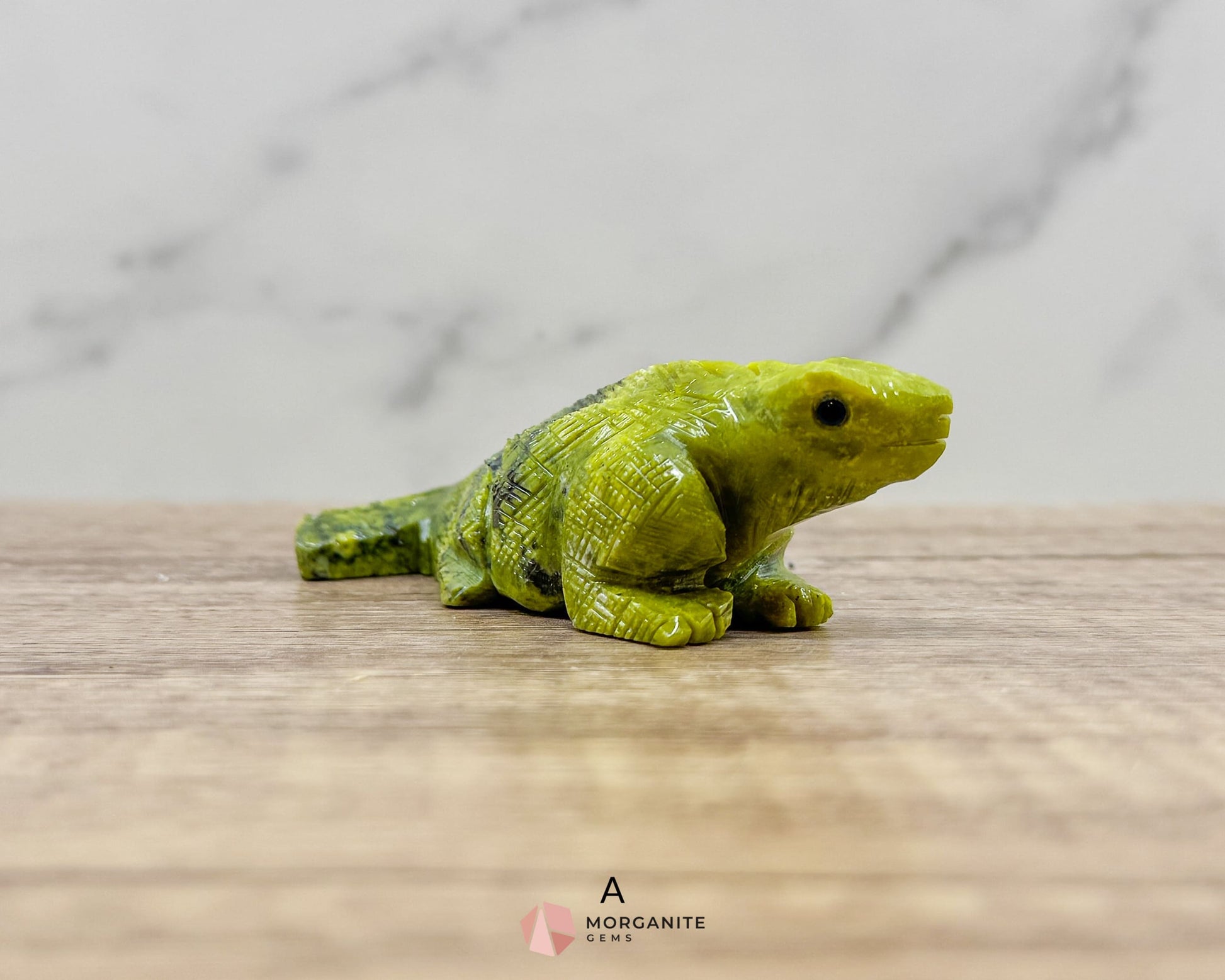 Hand-Carved Iguana in Green Serpentine – Unique & One-of-a-Kind Sculpture - Metaphysical Crystals