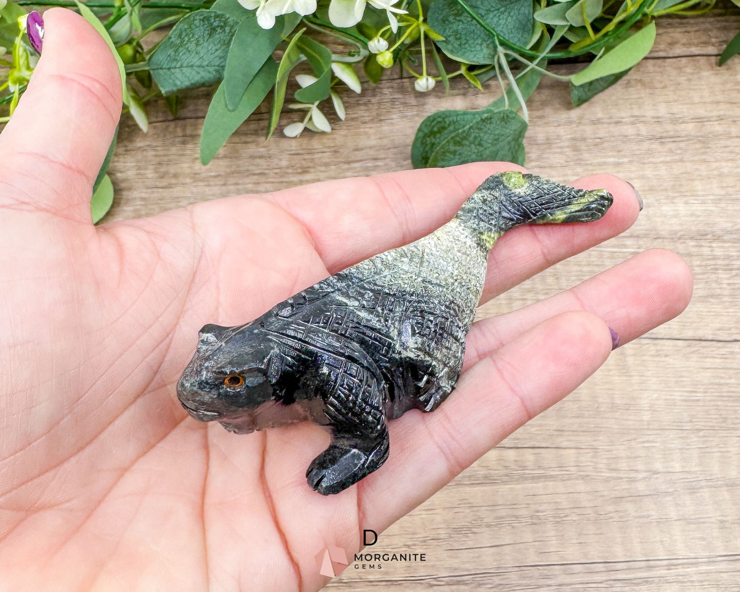 Hand-Carved Iguana in Green Serpentine – Unique & One-of-a-Kind Sculpture - Metaphysical Crystals