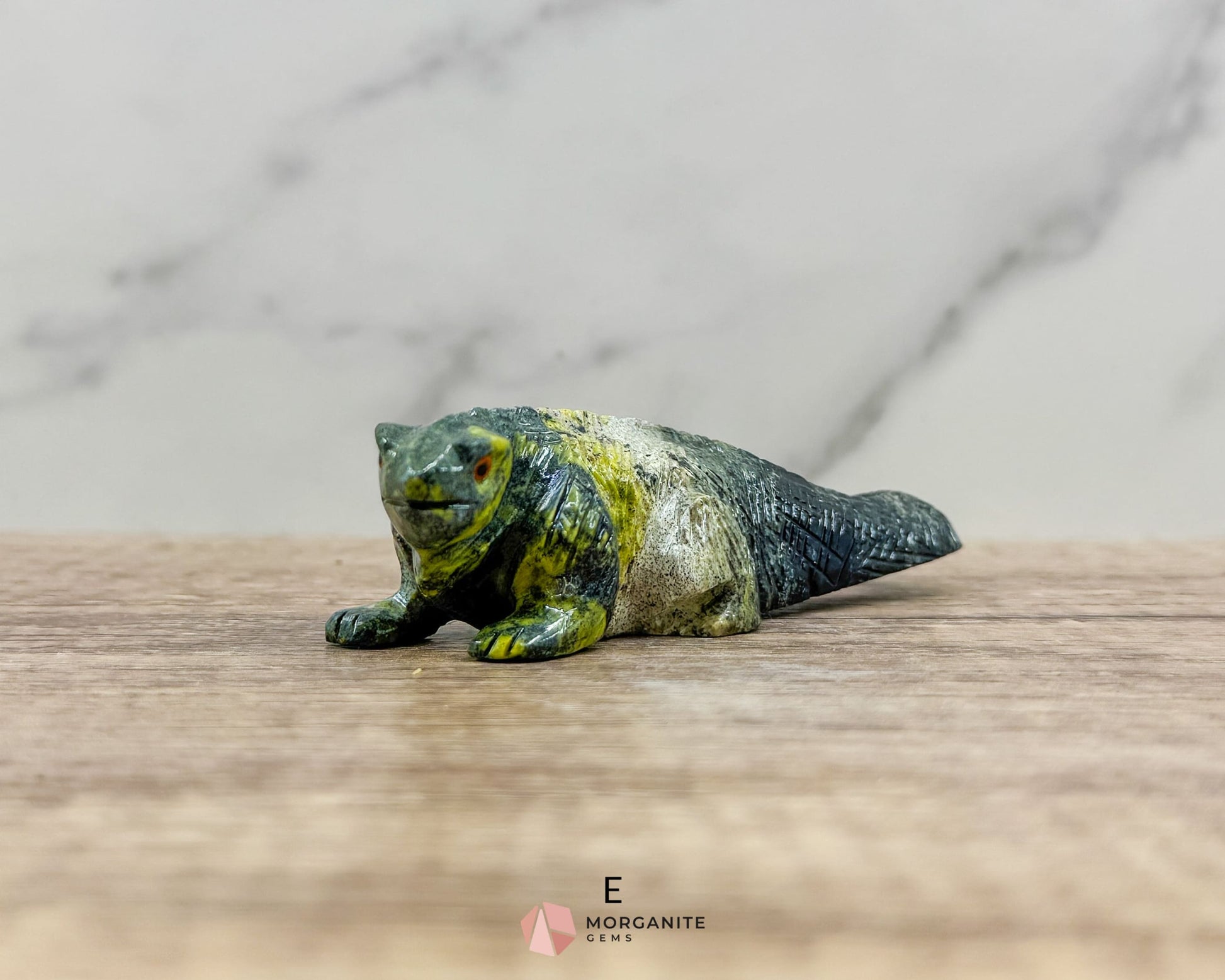 Hand-Carved Iguana in Green Serpentine – Unique & One-of-a-Kind Sculpture - Metaphysical Crystals