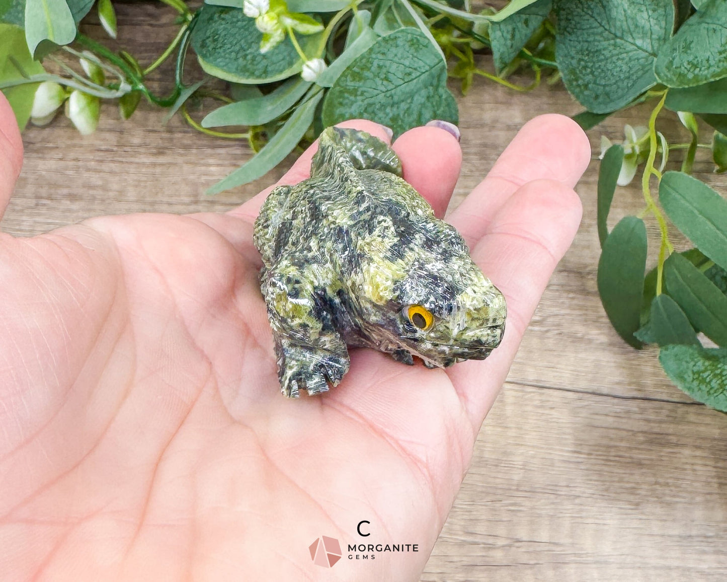 Hand-Carved Iguana in Green Serpentine – Unique & One-of-a-Kind Sculpture - C - Metaphysical Crystals