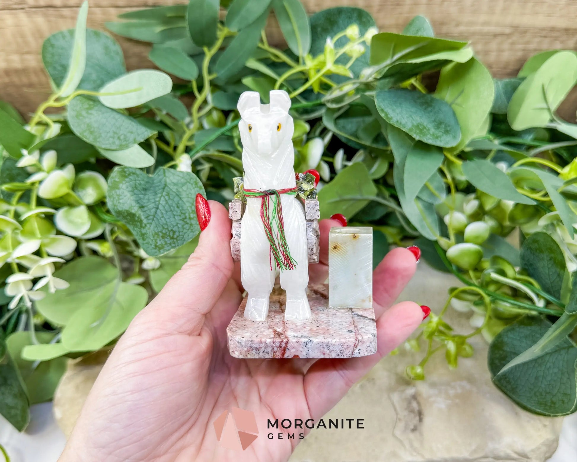Hand-Carved Llama Crystal Pen Holder (228g) - White Stone Sculpture for Focus & Endurance - Metaphysical Crystals