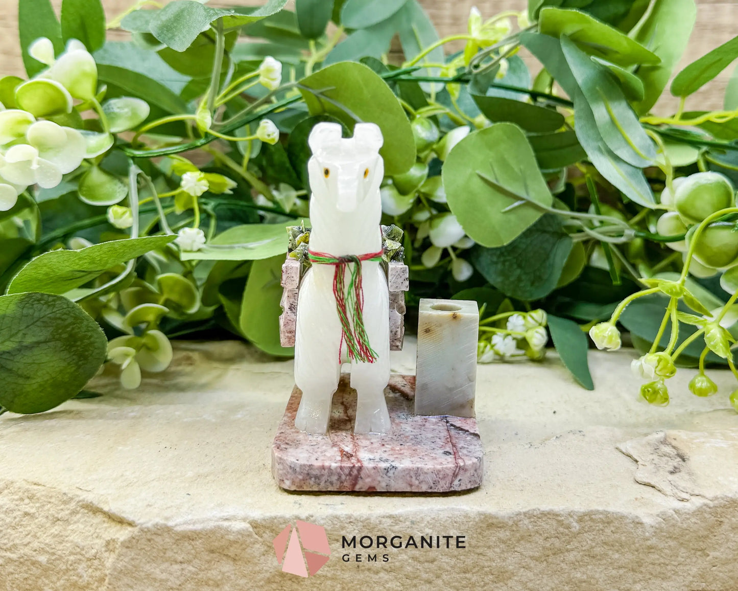 Hand-Carved Llama Crystal Pen Holder (228g) - White Stone Sculpture for Focus & Endurance - Metaphysical Crystals