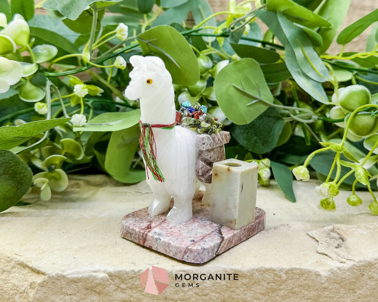 Hand-Carved Llama Crystal Pen Holder (228g) - White Stone Sculpture for Focus & Endurance - Metaphysical Crystals