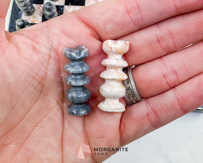 Hand-Carved Mexican Onyx Chess Set (7.75’’) – Compact Pink & Black Stone Strategy Board Game - Home & Living