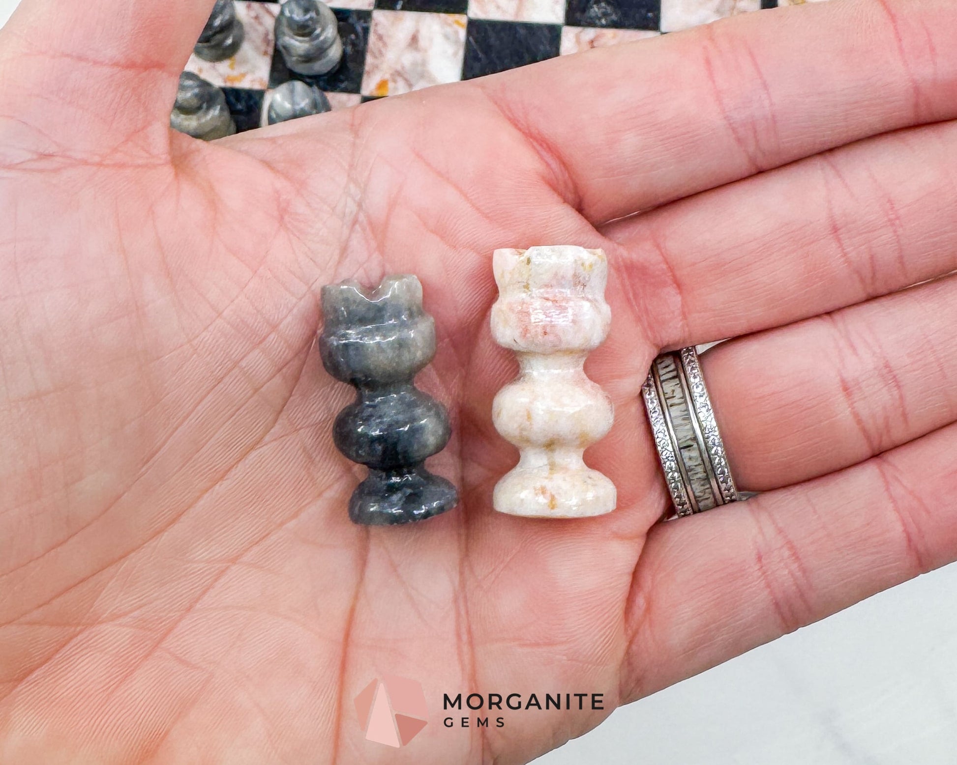 Hand-Carved Mexican Onyx Chess Set (7.75’’) – Compact Pink & Black Stone Strategy Board Game - Home & Living