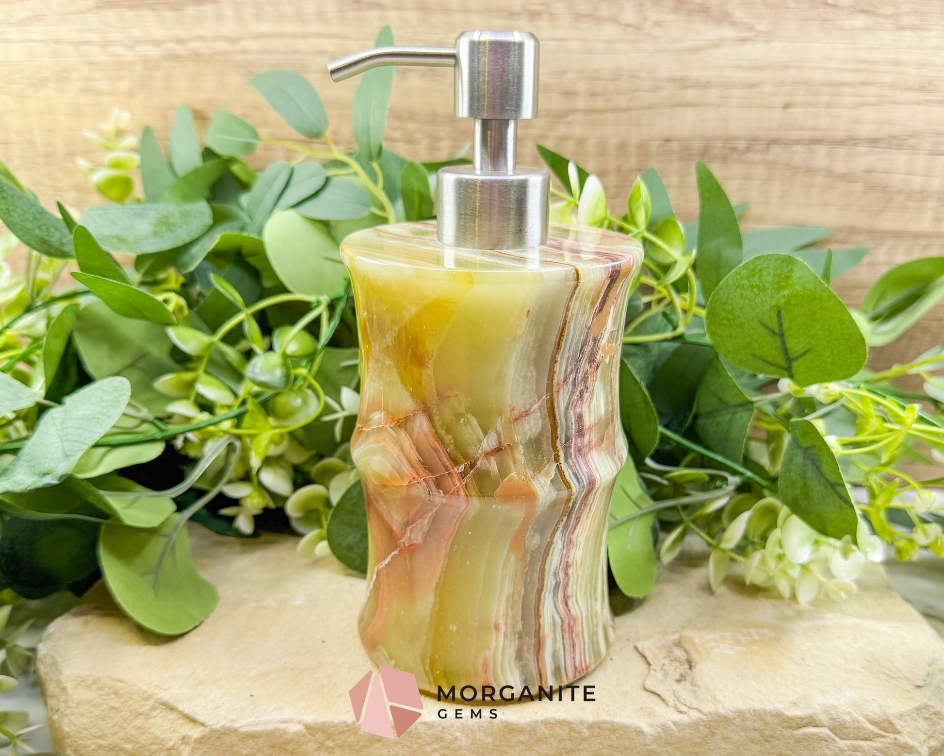 Hand-Carved Onyx Soap Dispenser No.1 – Natural Stone Bathroom Accessory with Stainless Steel Pump - Metaphysical