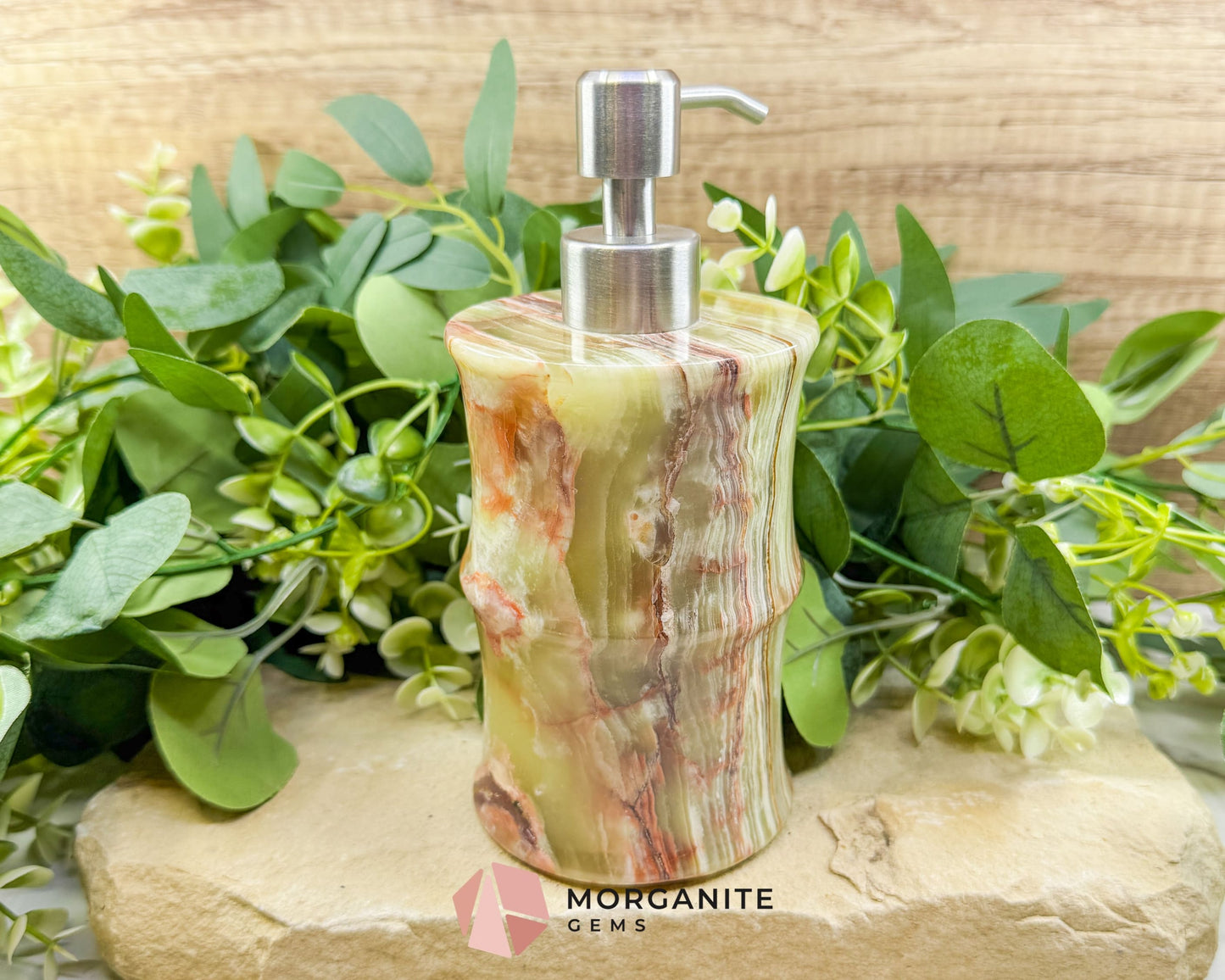 Hand-Carved Onyx Soap Dispenser No.1 – Natural Stone Bathroom Accessory with Stainless Steel Pump - Metaphysical