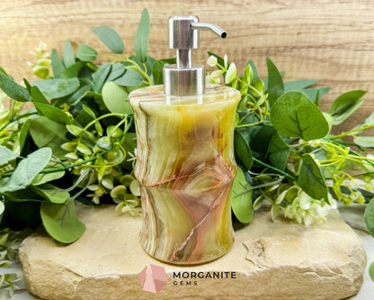 Hand-Carved Onyx Soap Dispenser No.1 – Natural Stone Bathroom Accessory with Stainless Steel Pump - Metaphysical