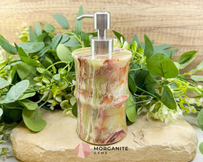 Hand-Carved Onyx Soap Dispenser No.1 – Natural Stone Bathroom Accessory with Stainless Steel Pump - Metaphysical