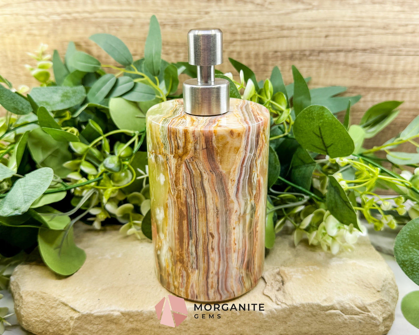 Hand-Carved Onyx Soap Dispenser No.2 – Natural Stone Bathroom Accessory with Stainless Steel Pump - Metaphysical