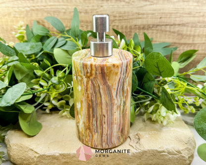 Hand-Carved Onyx Soap Dispenser No.2 – Natural Stone Bathroom Accessory with Stainless Steel Pump - Metaphysical