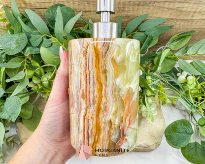 Hand-Carved Onyx Soap Dispenser No.2 – Natural Stone Bathroom Accessory with Stainless Steel Pump - Metaphysical