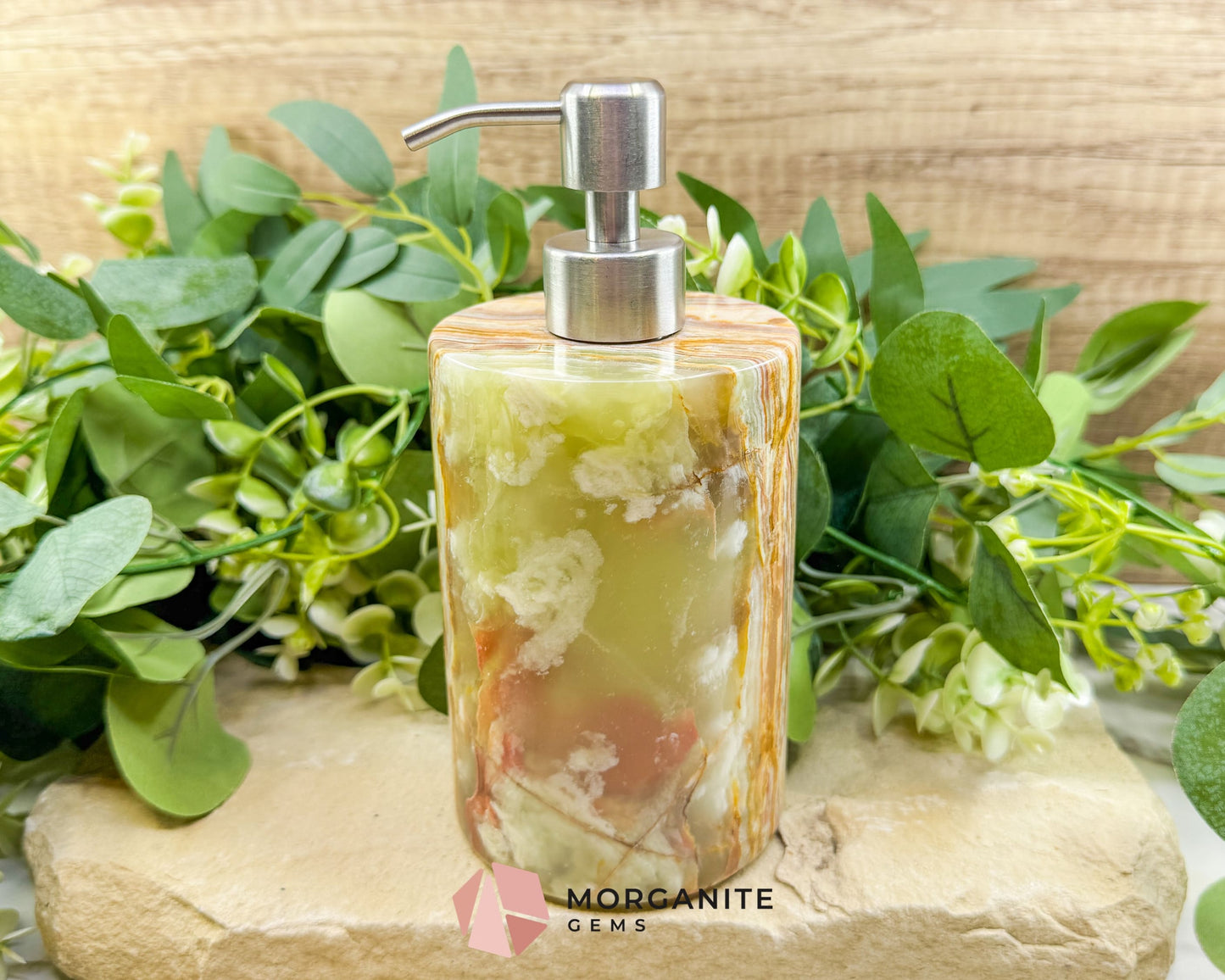 Hand-Carved Onyx Soap Dispenser No.2 – Natural Stone Bathroom Accessory with Stainless Steel Pump - Metaphysical