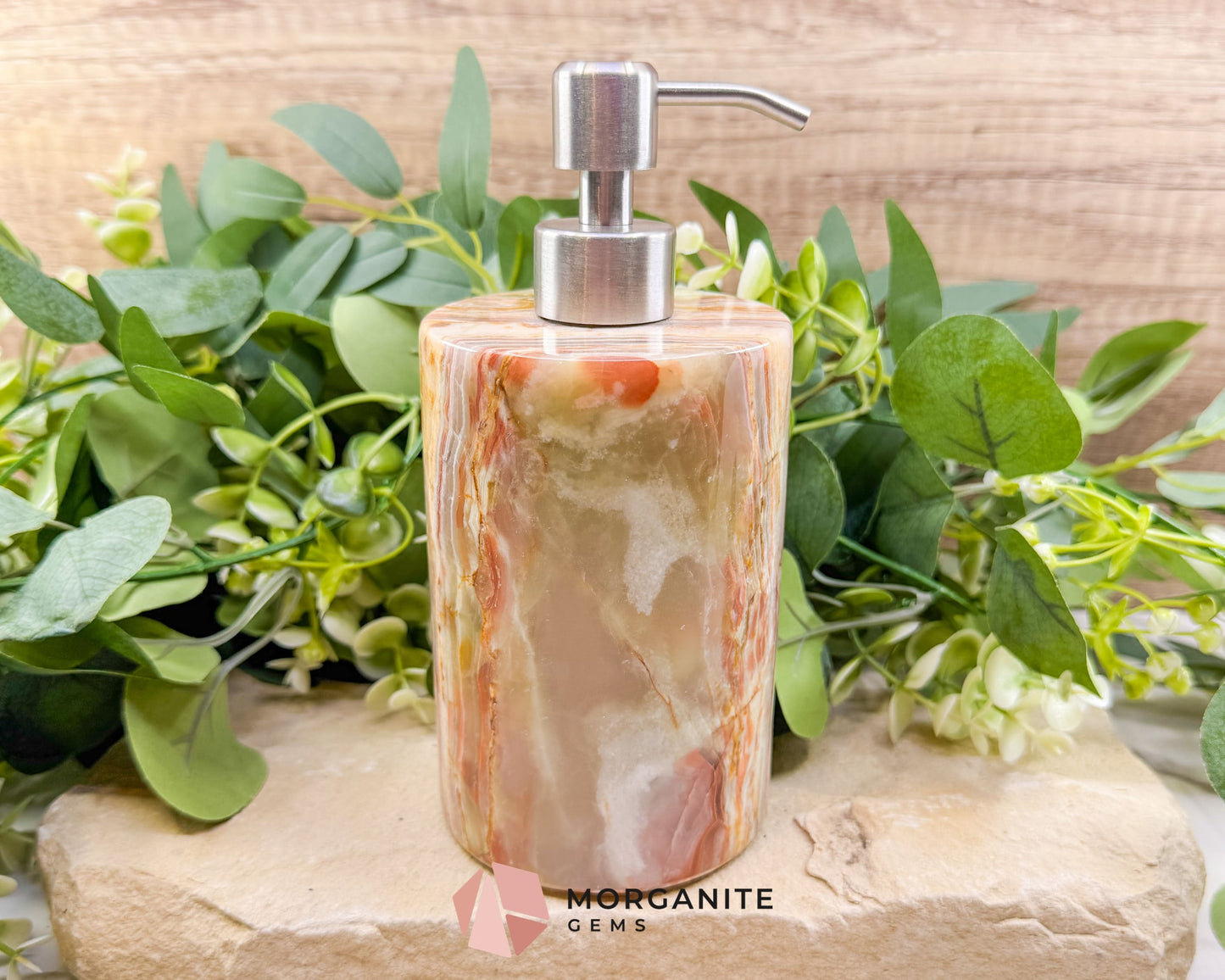 Hand-Carved Onyx Soap Dispenser No.2 – Natural Stone Bathroom Accessory with Stainless Steel Pump - Metaphysical