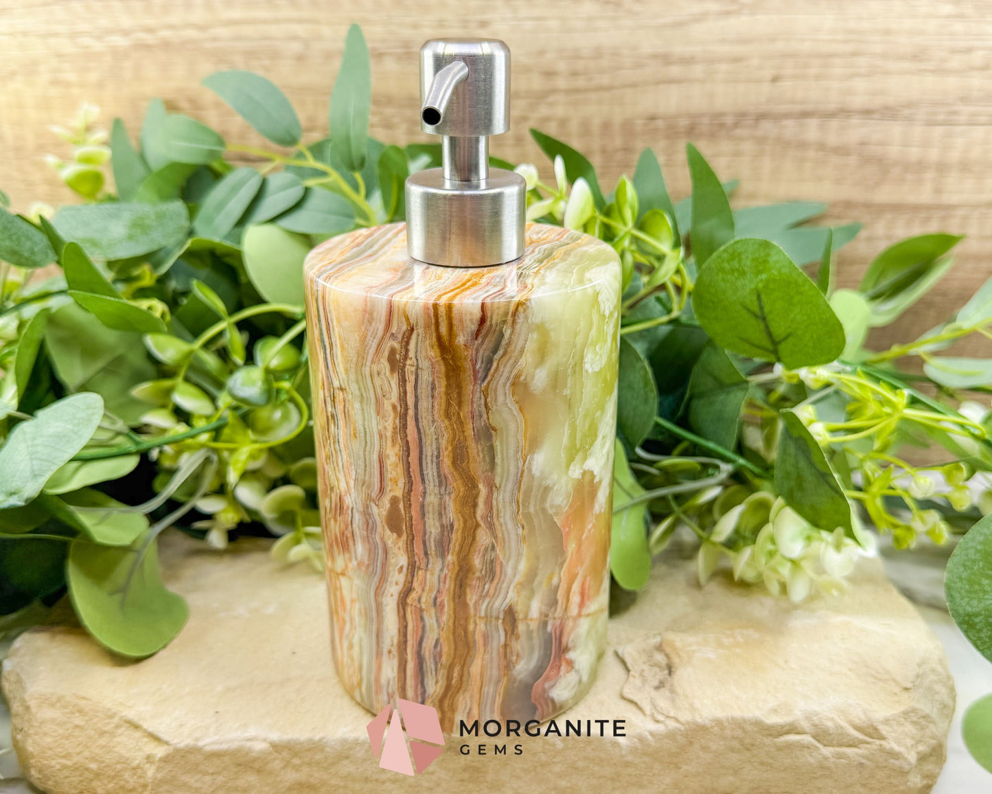 Hand-Carved Onyx Soap Dispenser No.2 – Natural Stone Bathroom Accessory with Stainless Steel Pump - Metaphysical