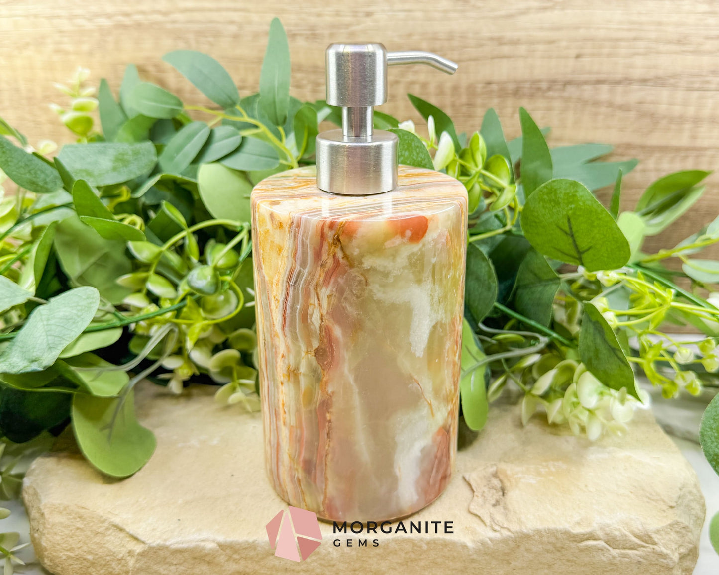 Hand-Carved Onyx Soap Dispenser No.2 – Natural Stone Bathroom Accessory with Stainless Steel Pump - Metaphysical