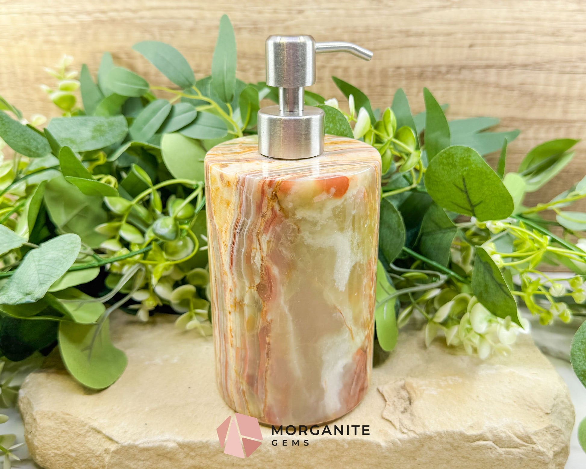 Hand-Carved Onyx Soap Dispenser No.2 – Natural Stone Bathroom Accessory with Stainless Steel Pump - Metaphysical