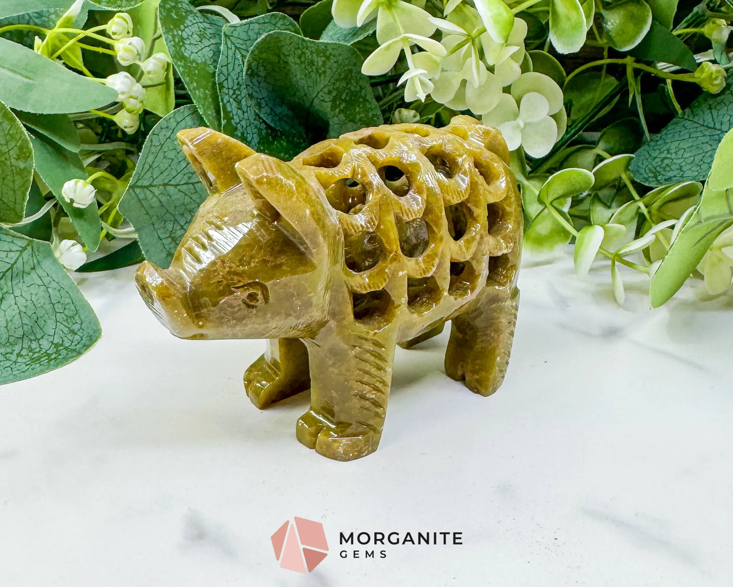 Hand-Carved Soapstone Undercut Pig (8oz) – Indian Artisan Stone Sculpture for Abundance & Good Fortune - Metaphysical