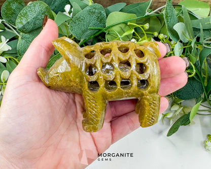 Hand-Carved Soapstone Undercut Pig (8oz) – Indian Artisan Stone Sculpture for Abundance & Good Fortune - Metaphysical